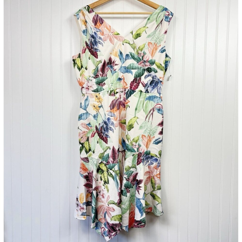 Maggy London Handkerchief Hem Floral Dress Multicolor Size US 14P Petite NWOT